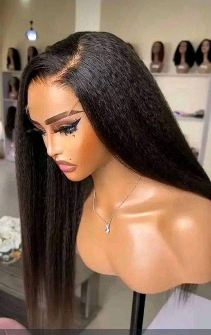 24 inches 5 by 5 natural yaki  straight human hair